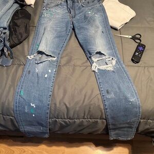 AMIRI Blue Distressed Skinny Jeans
